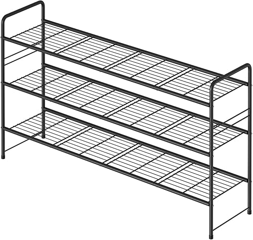 Miniatura 9 de Zapatero de 3 niveles para armario, organizador de almacenamiento de zapatos extra largo de 46.5 pulgadas para estantes, metal resistente, fácil