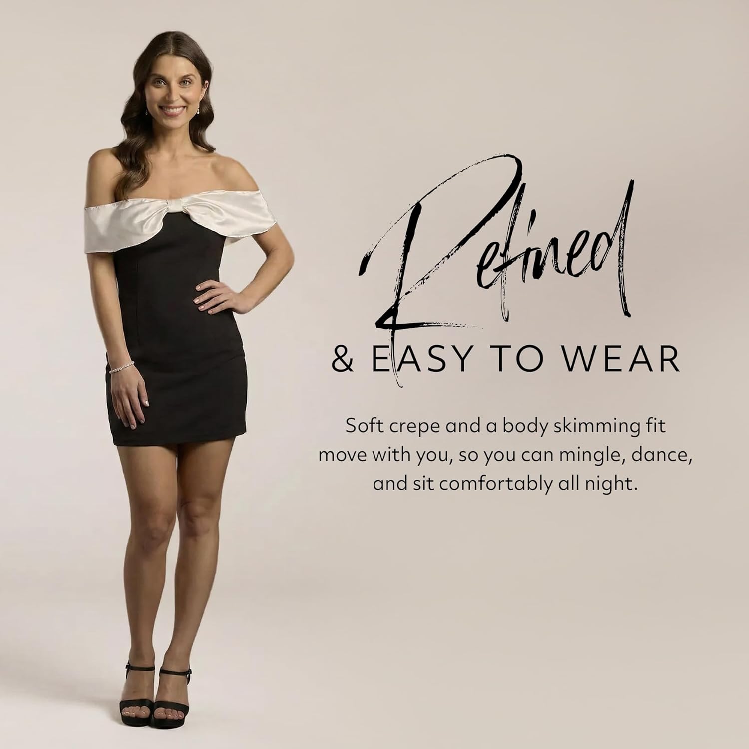 David's Bridal The Edit Studio Off-The-Shoulder Crepe Mini Dress with Bow Detail, Short Wedding Dress - Image 4