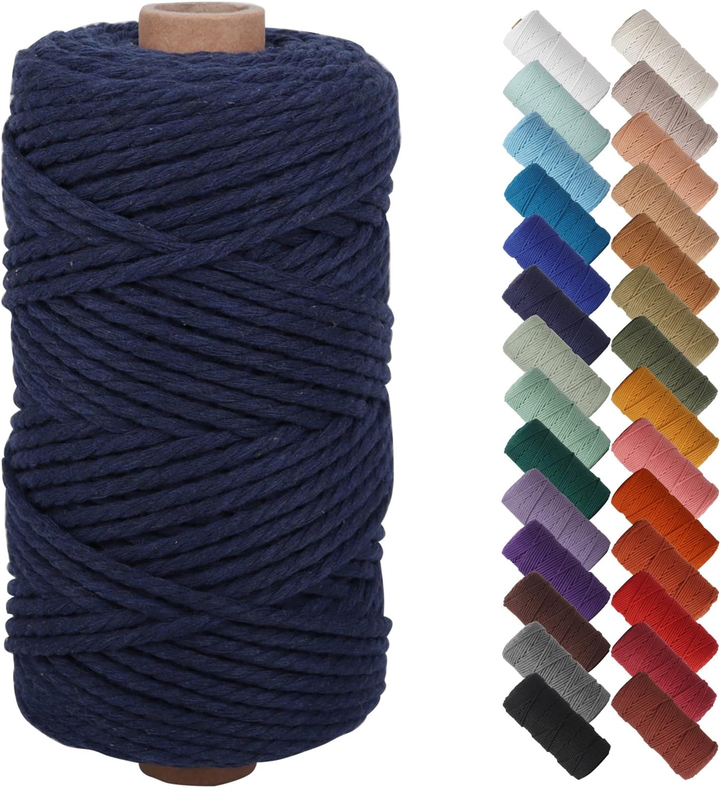 NOANTA Blue Macrame Cord 3mm x 109yards, Colored Macrame Rope, 3 Strand Twisted Cotton Rope Macrame Yarn, Colorful Cotton Craft Cord for Wall Hanging, Plant Hangers, Crafts, Knitting