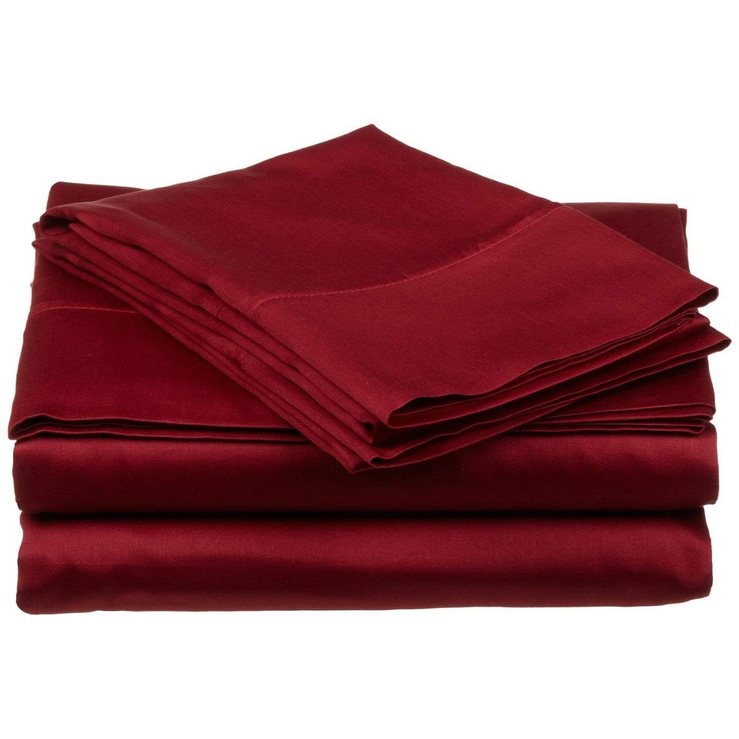 SKS LinenPremium Pima Cotton Sheet Set 1200 Thread Count with 10-Inch Deep Pockets, King-Burgundy