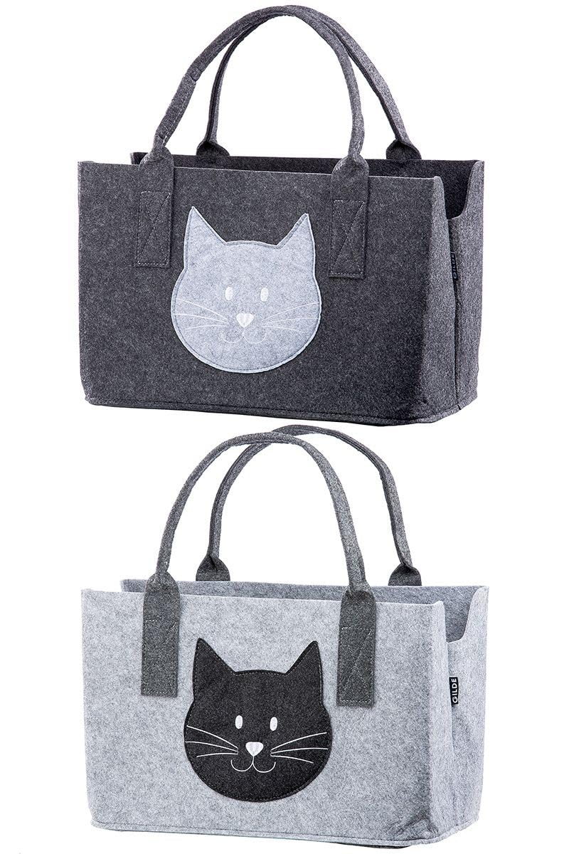 Filztasche in Dunkelgrau oder grau "Katze" Shopper Tragetasche, Handtasche, Geschenk, Einkaufstasche, Tierliebe, Katzenliebe Breite 40cm Filz Kitty Cat