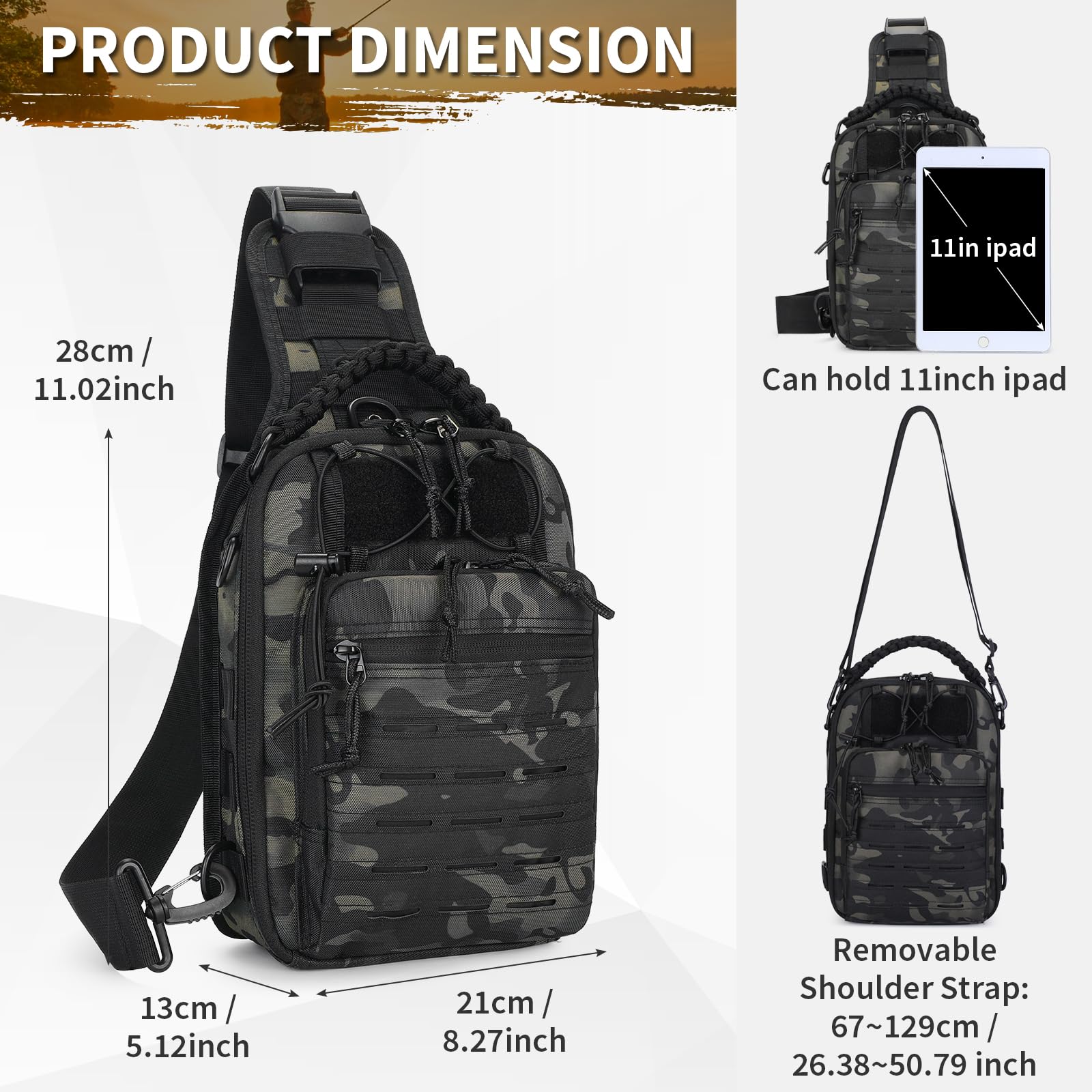 HUNTVP Borsa Petto Tattico Militare Zaino Monospalla Uomo Borsello a Tracolla Molle per Campeggio Ciclismo Escursione Hiking Sport