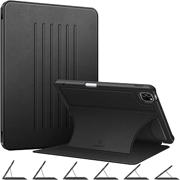 CaseBot Magnetic Stand Case for iPad Pro 11-inch 4th / 3rd Generation 2022/2021 - Multiple Angles Shockproof Soft TPU Cover w/Pencil Holder, Also Fit iPad Pro 11" 2nd /1st Gen, Black