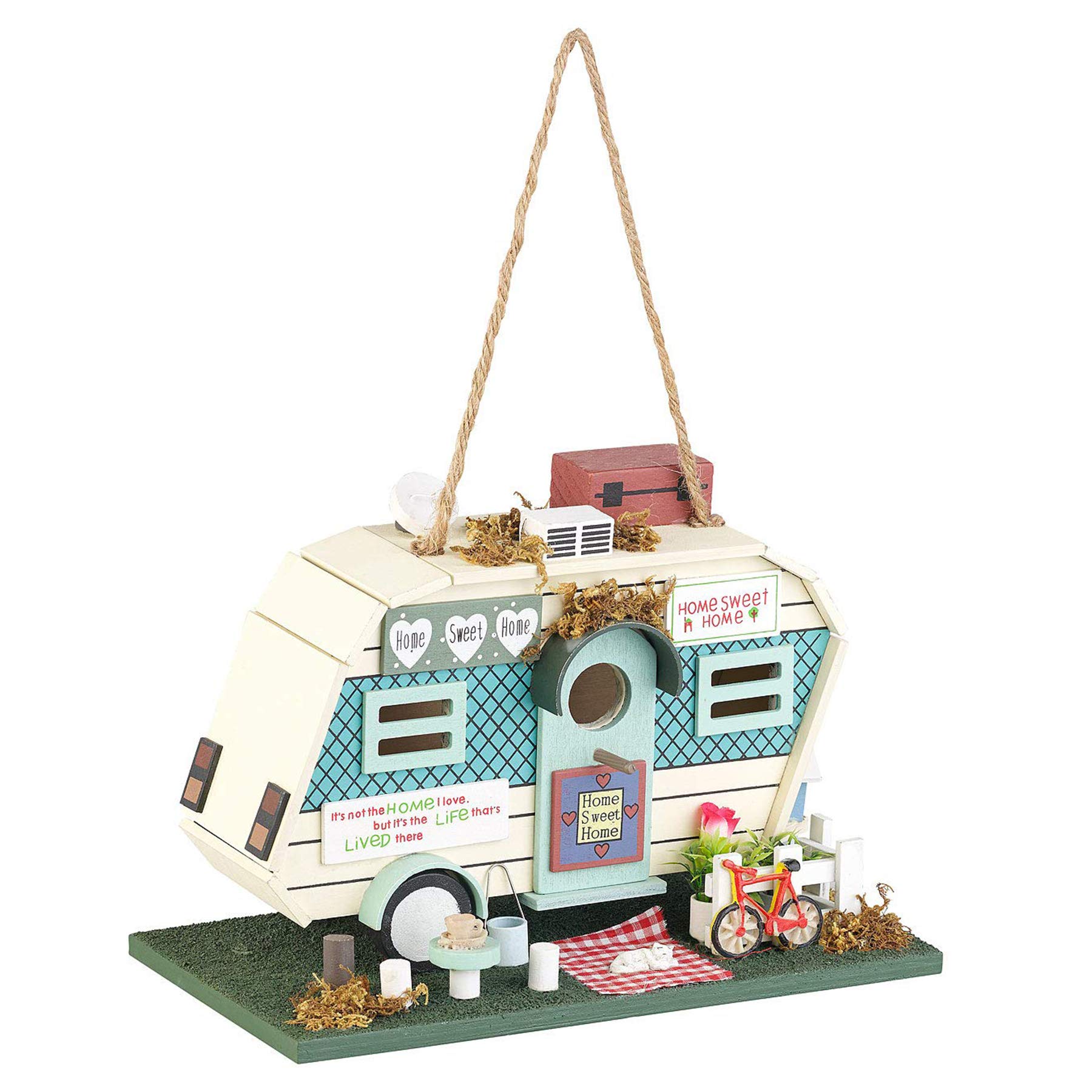 Monsterzeug Caja nido para pájaros, casa para pájaros como casa de pájaros como casa rodante fresca, villa para pájaros como decoración de jardín, comedero para pájaros