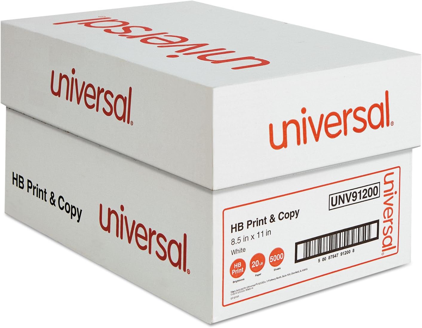 Universal 91200 Multipurpose Paper 95-96 Bright 20 lb, 8.5x11 White 5000 Shts/CT