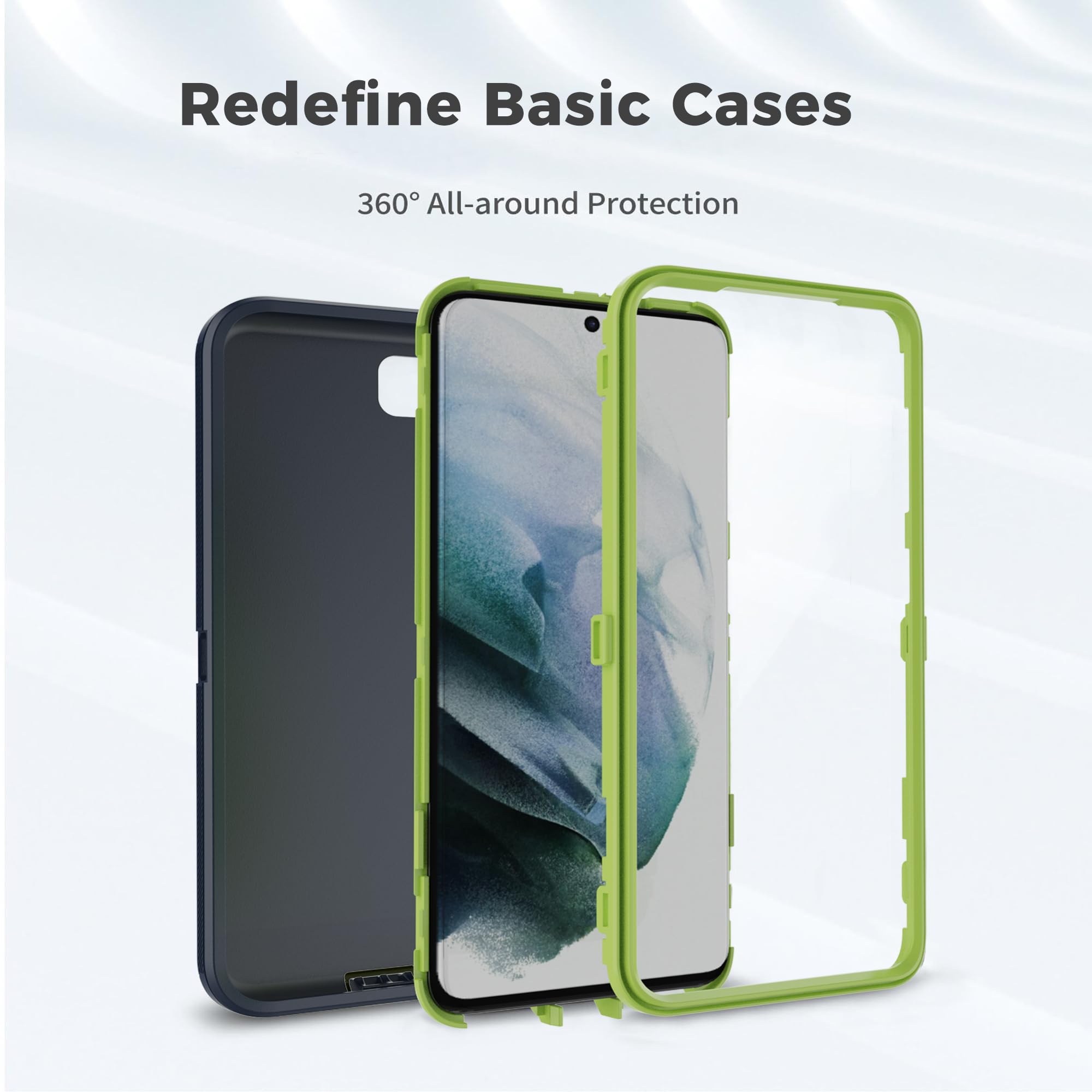 Funda para Galaxy S22 5G, funda protectora resistente con [3 capas] funda de protección de goma resistente a prueba de golpes para Samsung Galaxy S22 (azul oscuro/verde)