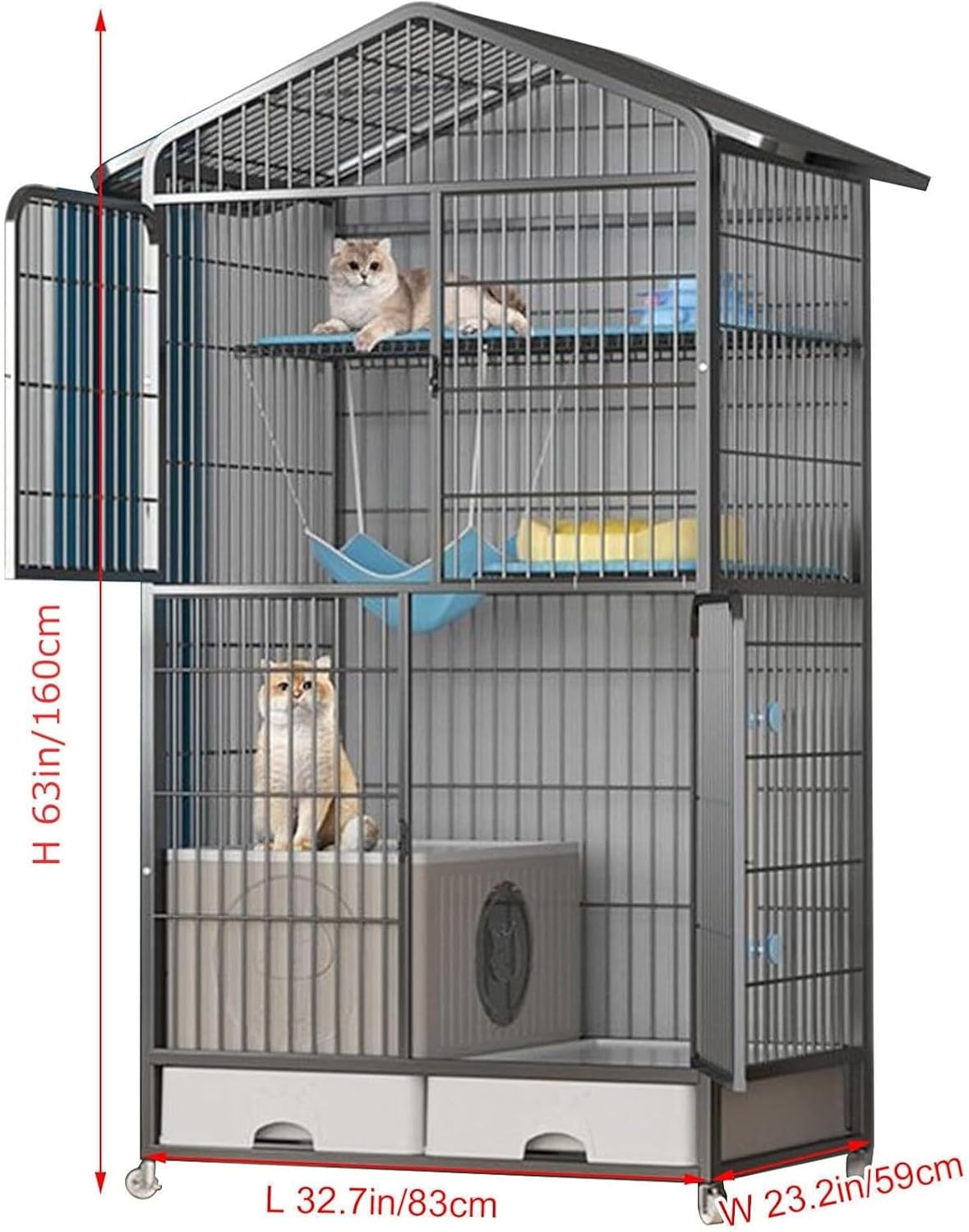 with Enclosed Cat Litter Box - Detachable Large Cat Kennels - Indoor Cat Playpen for Small Animal, Kitten Crate, Cat House, Exercise Place with 360° Rotating Wheels,White,XL