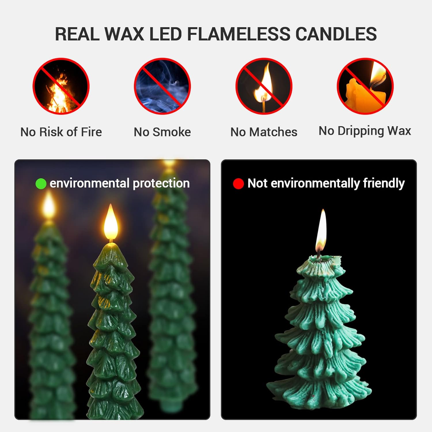 PChero 3 Pack Flameless Taper Candles with Remote Timer, 9.7 Inches Real Wax Christmas Tree Candlesticks, Battery Operated Window Candles for Xmas Fireplace Holiday Home Party Decor