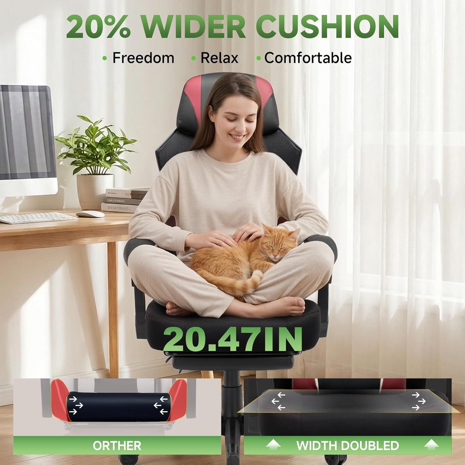 GTPLAYER Gaming Chair, Mesh Office Chairs with Footrest for Adults, Big and Tall Gamer Ergonomic Computer Chair with Height Adjustable (Red)