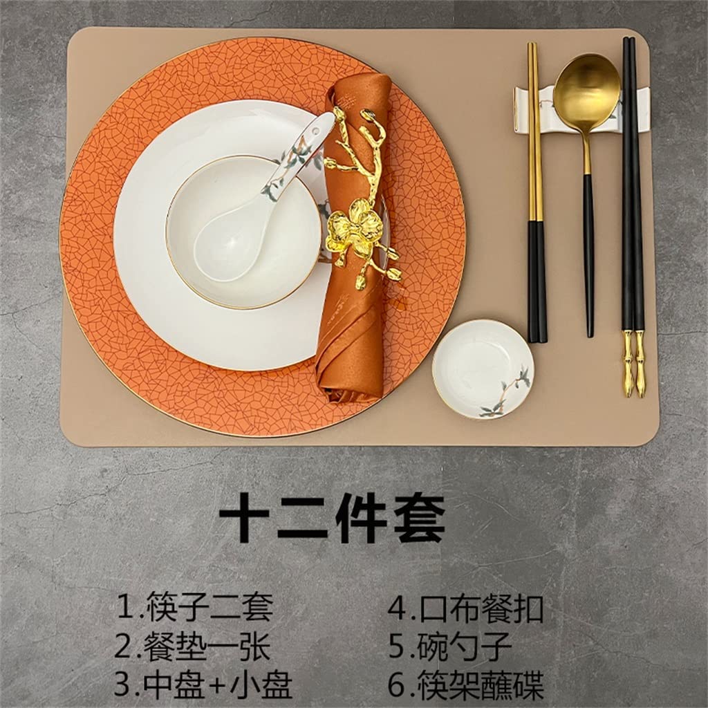 Juego de vajilla variada, Plato de Cena de Porcelana China, Plato Redondo de Restaurante, Cuenco, Plato, Mantel Individual, Juego Completo Combinado (Talla única)