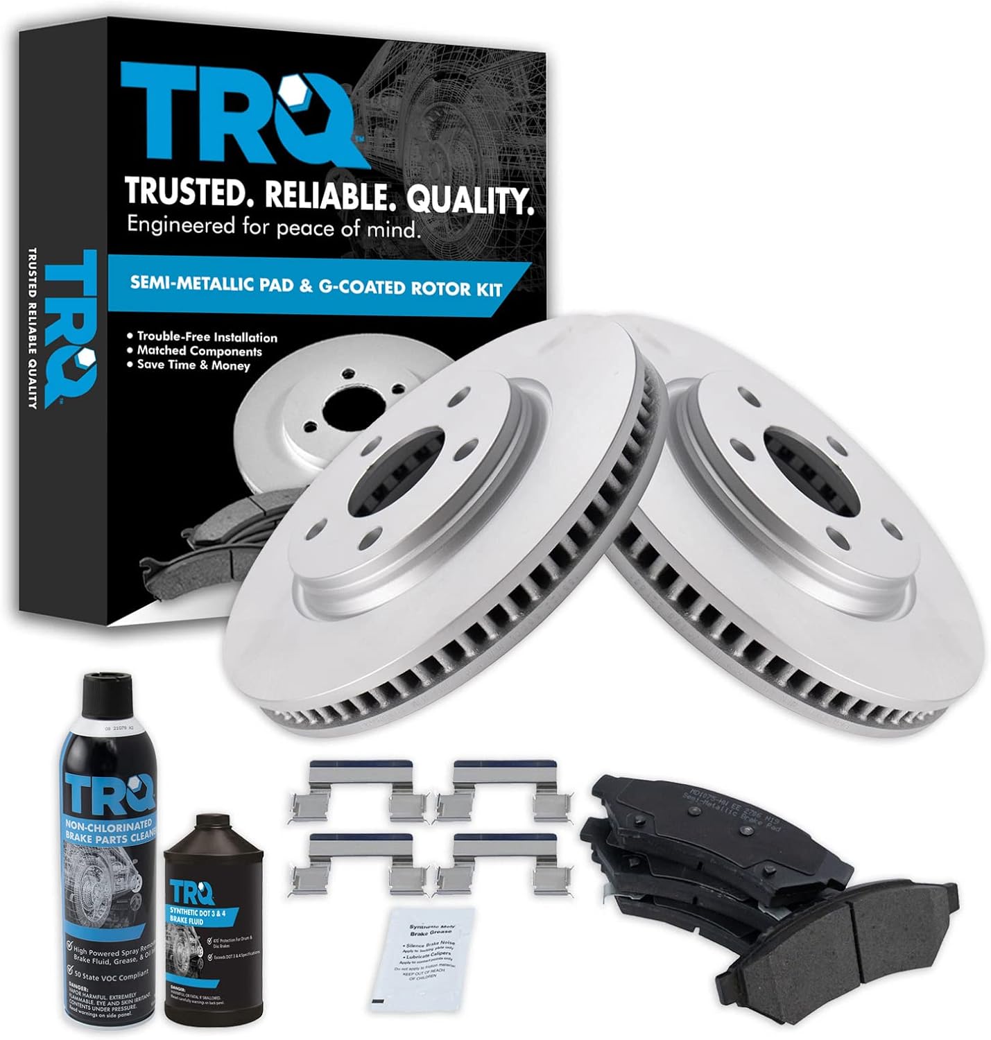 TRQ Front Metallic Brake Pad & Coated Rotor Kit w/Fluids for LaCrosse Grand Prix