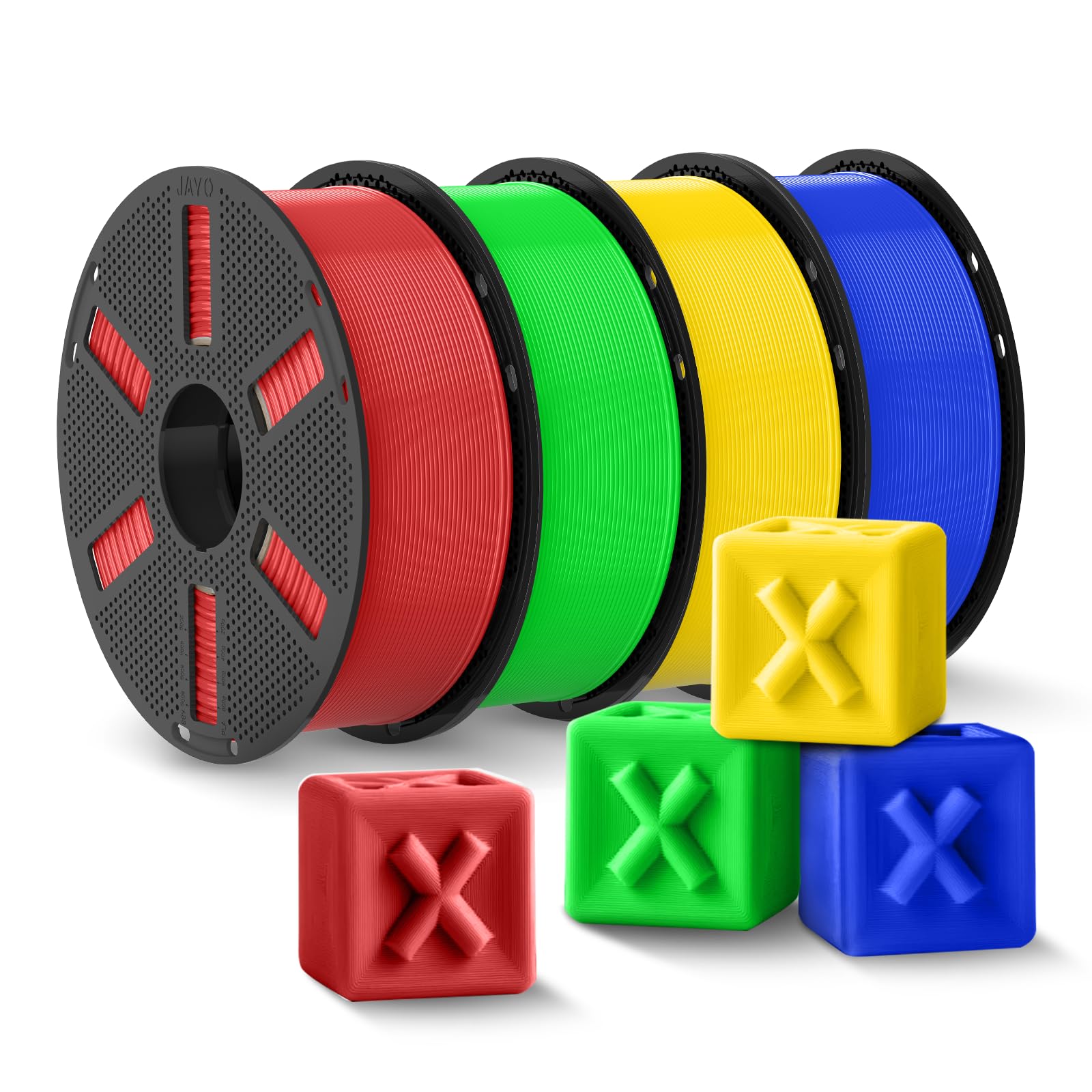 JAYO 4 Colors PLA Plus (PLA+) 1.75mm Filament Bundle, 1.1kg Reusable Spool