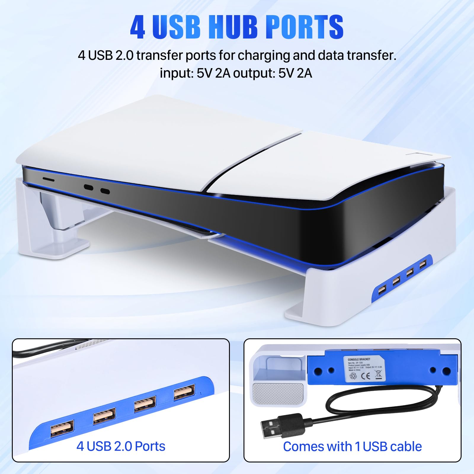 AXFEE Supporto per PS5 Slim, Supporto Orizzontale con 4 Porte USB e Pattini Antiscivolo, Accessori per Console