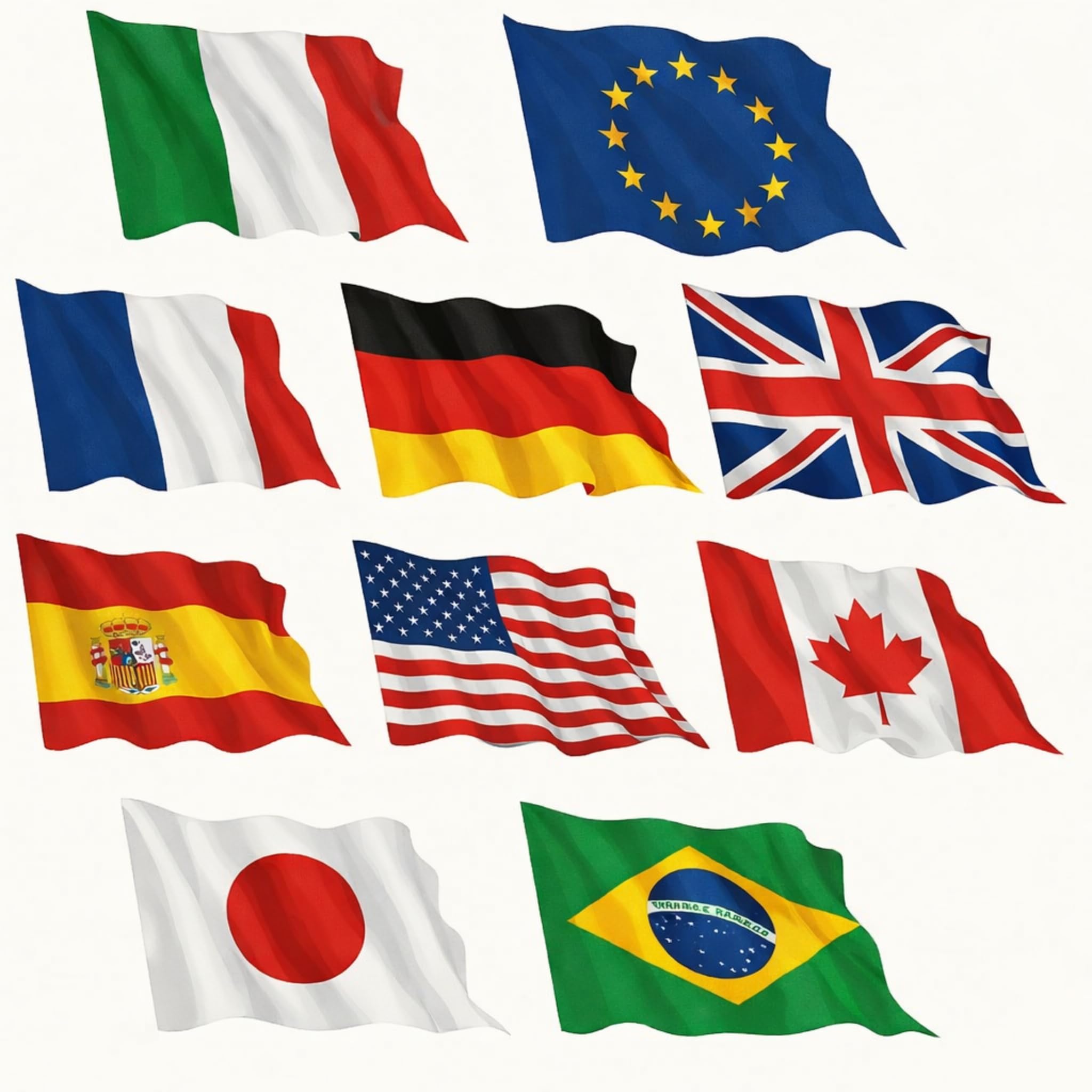 Set 10 bandiere del Mondo 90 x 150 cm Europe UK Japan USA Brazil per hotel enti villaggi turistici