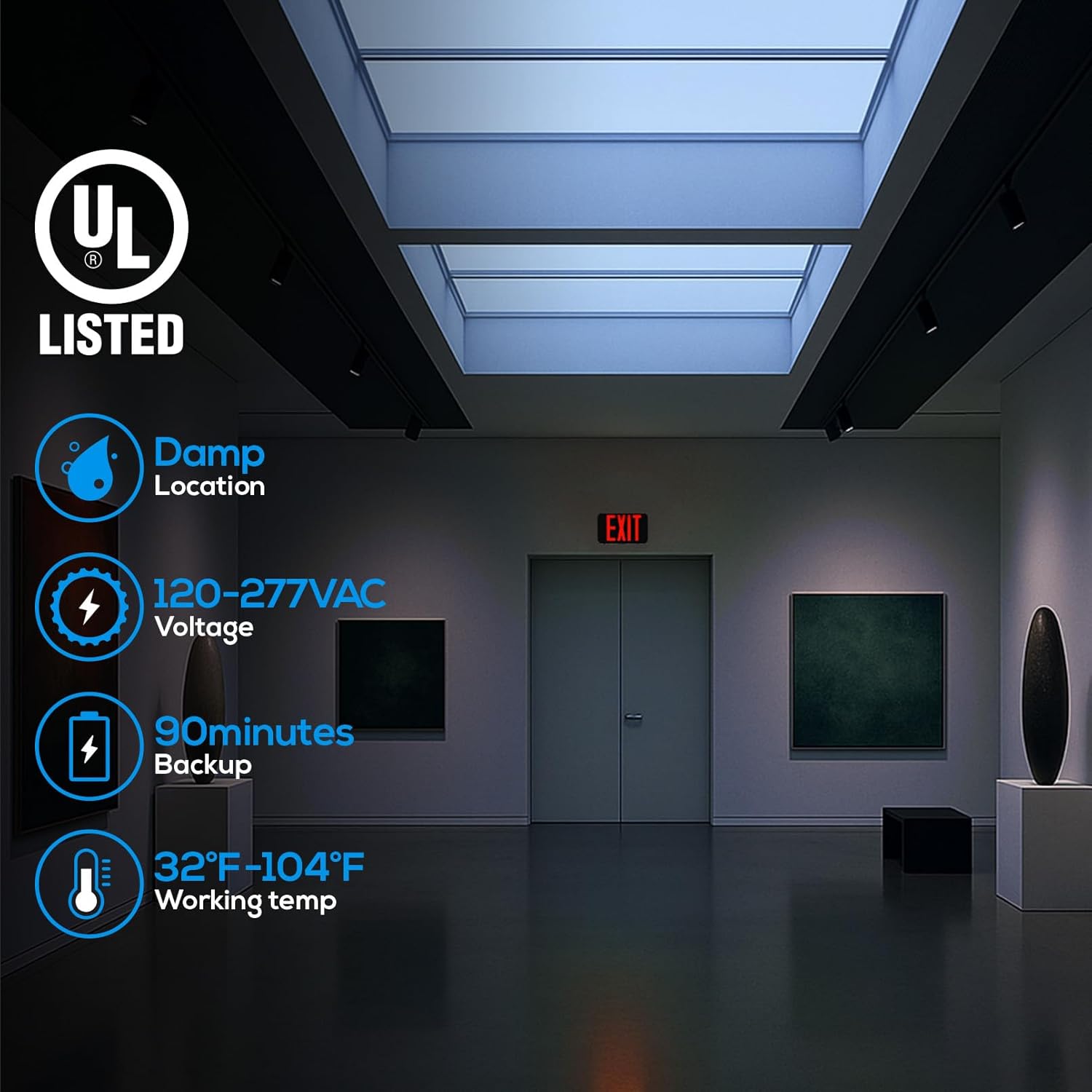 TORCHSTAR Red LED Exit Sign, Emergency Exit Light with Battery Backup, Double Face, UL 924, AC 120/277V, Damp Location, Hardwired Red Letter Exit Lights for Business Indoor, Black, Pack of 4