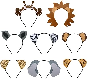 CiyvoLyeen 8Pcs Jungle Animal Headbands Safari Party Favor for Kids Adult