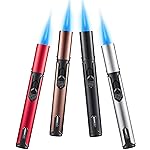 Urgrette 4 Pack Butane Torch Lighters, 6-inch Refillable Pen Lighter Adjustable Jet Flame Butane Lighter for Grill BBQ Camping (Gas Not Included)