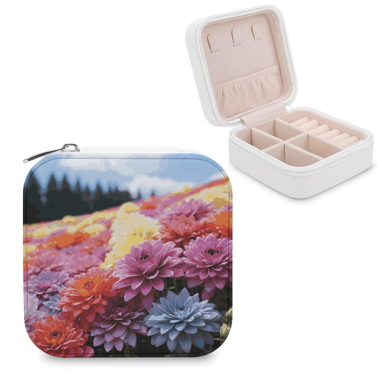 FekiLoot Rainbow Flower Sea Jewelry Box Exquisite Jewelry Organizer Silver Gold Trinket Storage Case Multi Compartments Cute Earrings Ring Necklace Holder For Woman Household Gift