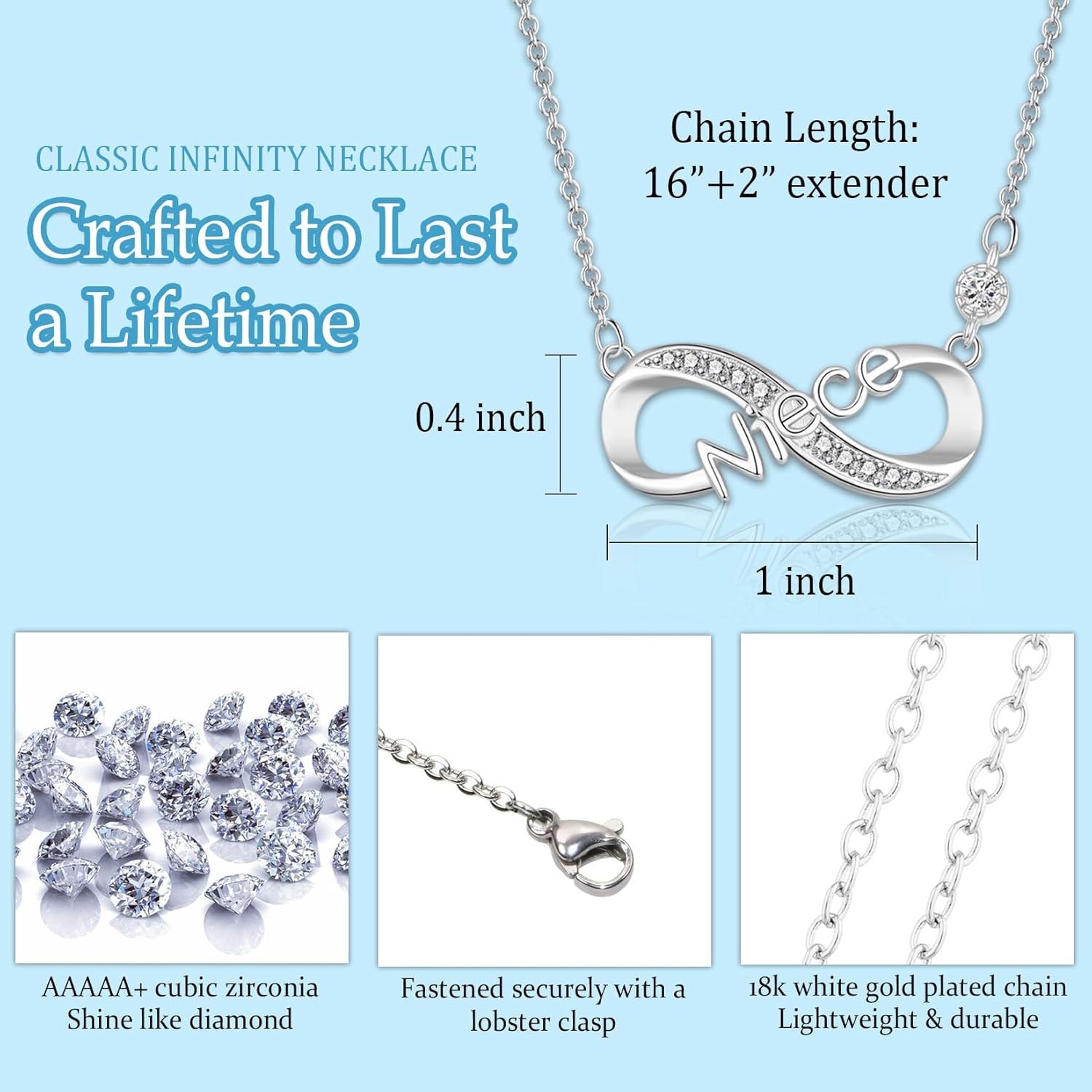 EPIRORA Gifts for Mom Daughter Auntie Niece Nana Granddaughter, Silver Infinity Pendant Necklace Jewellery Presents for Women Girls on Birthday Christmas Mother's Day Valentines Day - Image 5