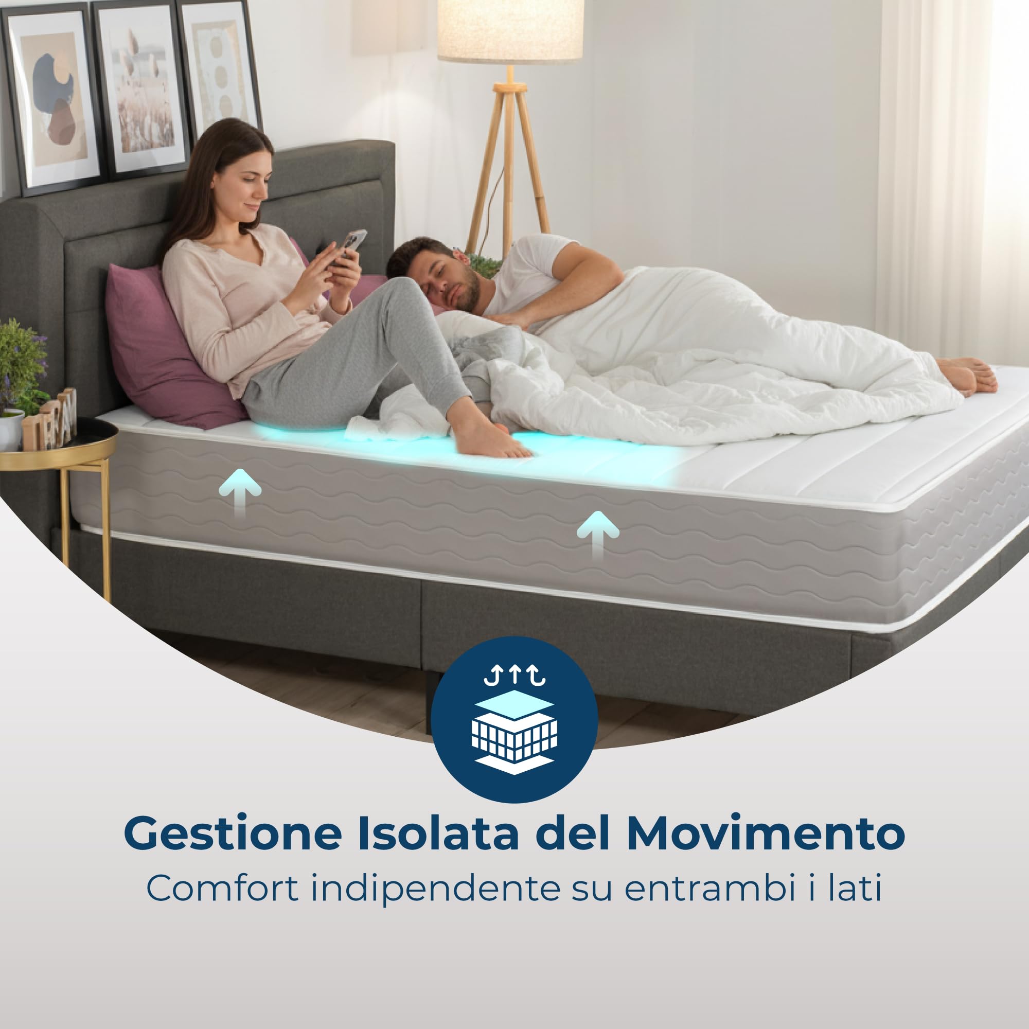 Sleephome Materasso Molle Insacchettate 22 cm Matrimoniale 160x190 Niveo | Dispositivo Medico Ortopedico Ergonomico | 100% Made in Italy | Anallergico e Antibatterico | Antiacaro e Traspirante