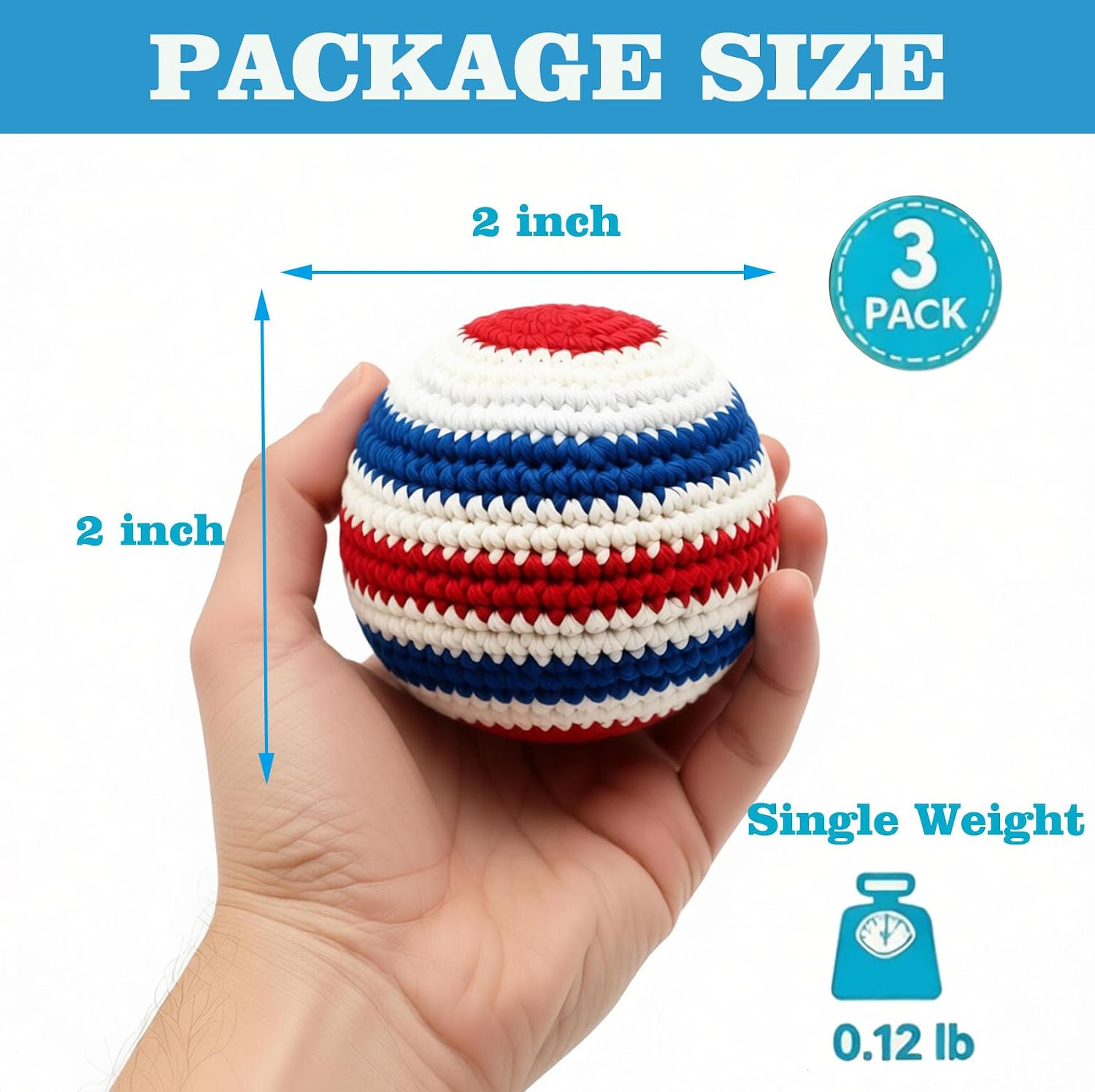 BRALEO Hacky Footbag Dirt Kick Sack Bag,Hand Knitted Footbags for Adults,Colorful Juggling Balls Kick Balls with Balanced Filling for Outdoor or Indoor (3Pcs Cold Color) image 3