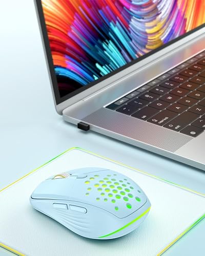 Miniatura 7 de UHURU Mouse inalámbrico para laptop, mouse LED recargable de 2.4G, ratones de computadora pequeños con clic silencioso, 3 DPI ajustables, 6 botones,