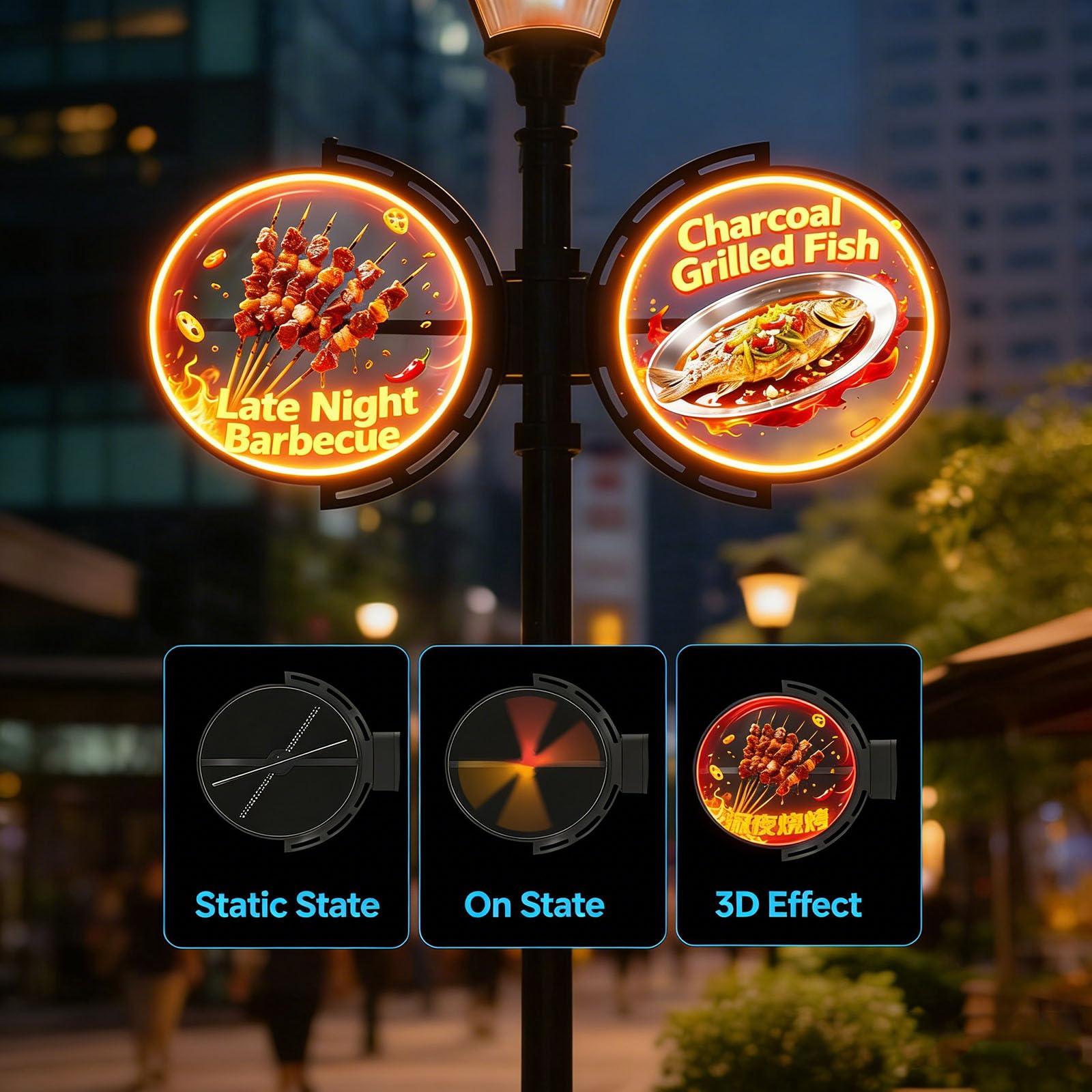 Scatola luminosa pubblicitaria olografica 3D, cartello con display fronte-retro, controllo intelligente dell'app, impermeabile per segnaletica commerciale, ristorante, bar, salone, negozio