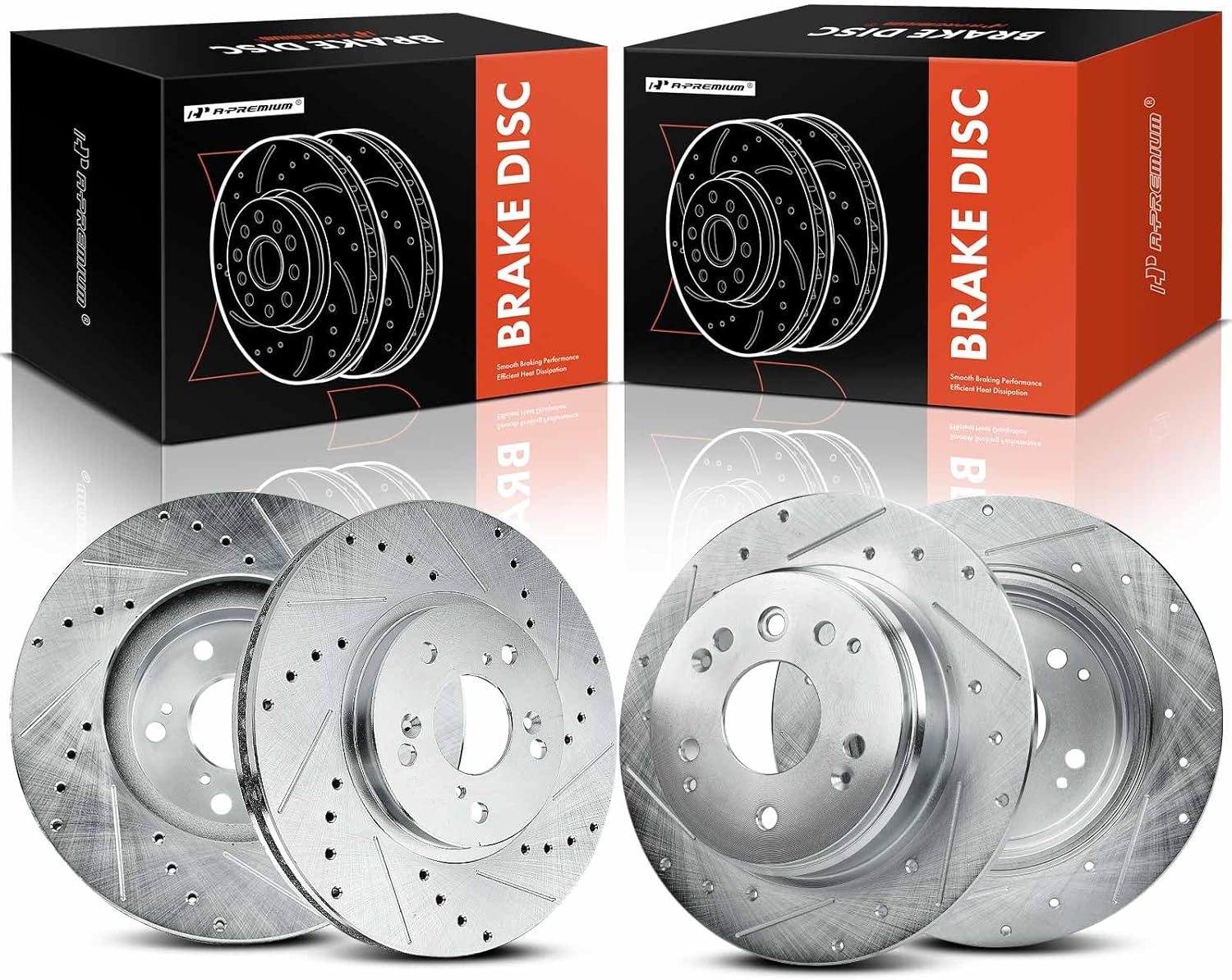 A-Premium Front and Rear Drilled and Slotted Disc Brake Rotors Compatible with Select Acura Models - TL 2004 2005 2006 2007 2008 V6 3.2L, Base only, 4-PC Set