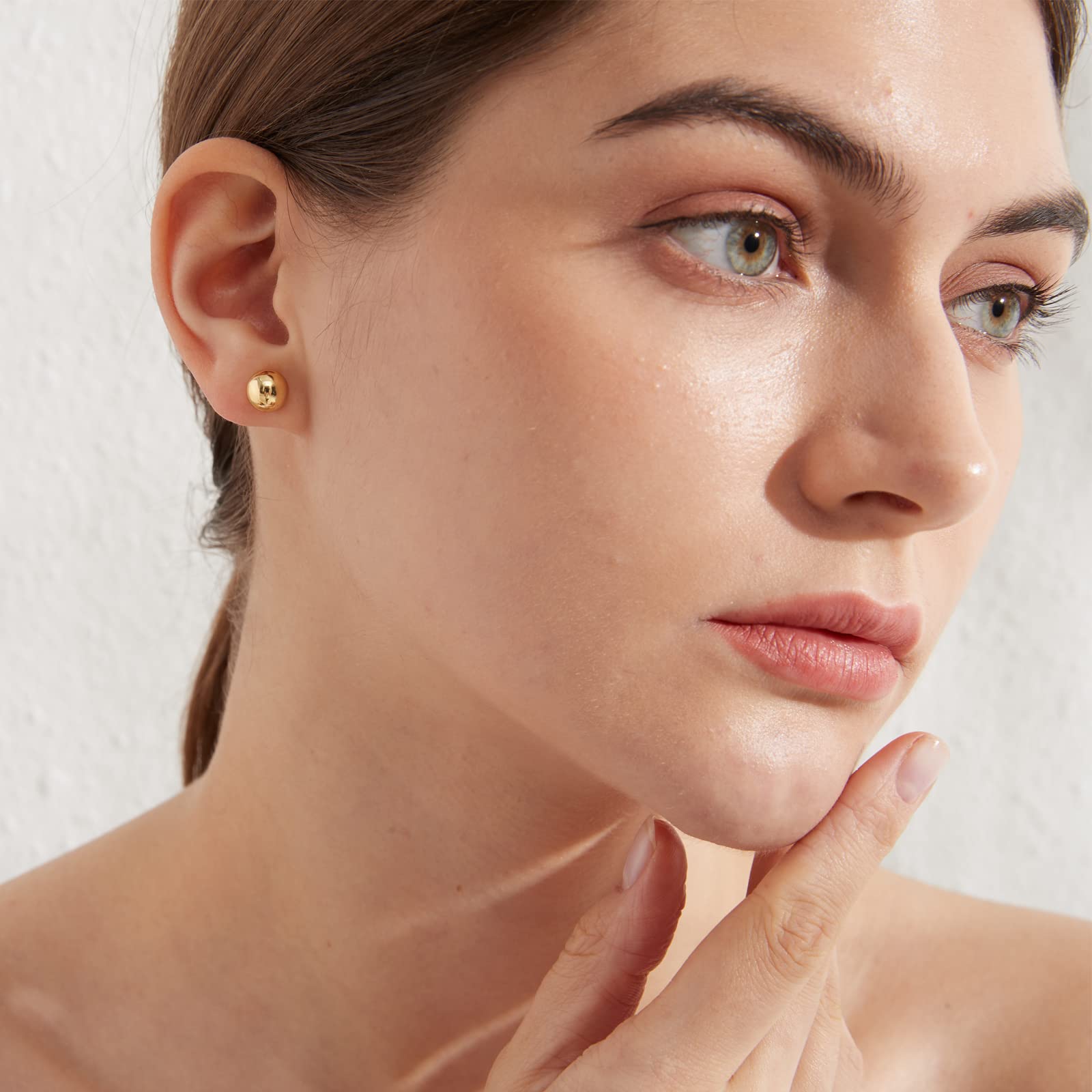 18K Oro Placcata 925 Argento Sterlina Orecchini a Perno a Pallina Brillanti per Donna Uomo 4-8mm