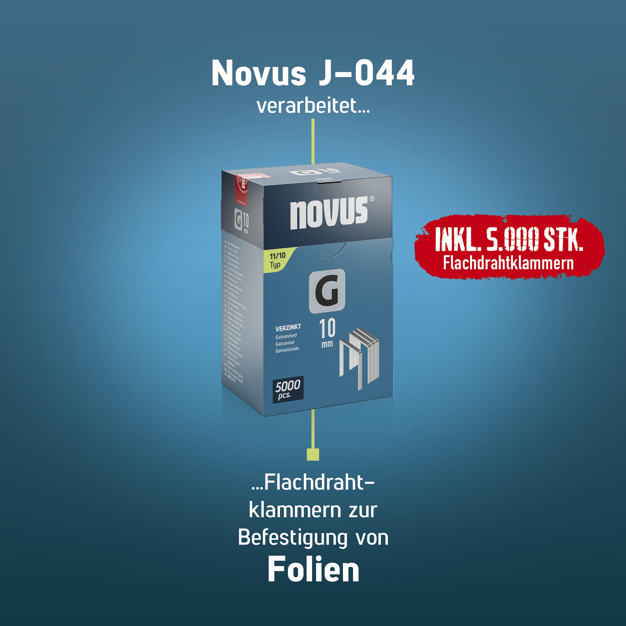 NOVUS TOOLS J-044 zestaw zszywaczy młotkowych + 5000 zszywek z drutu płaskiego - duży zszywacz do profesjonalnego zastosowania - zszywki płaskie G typ 11 od 6 do 12 mm - w całości z metalu