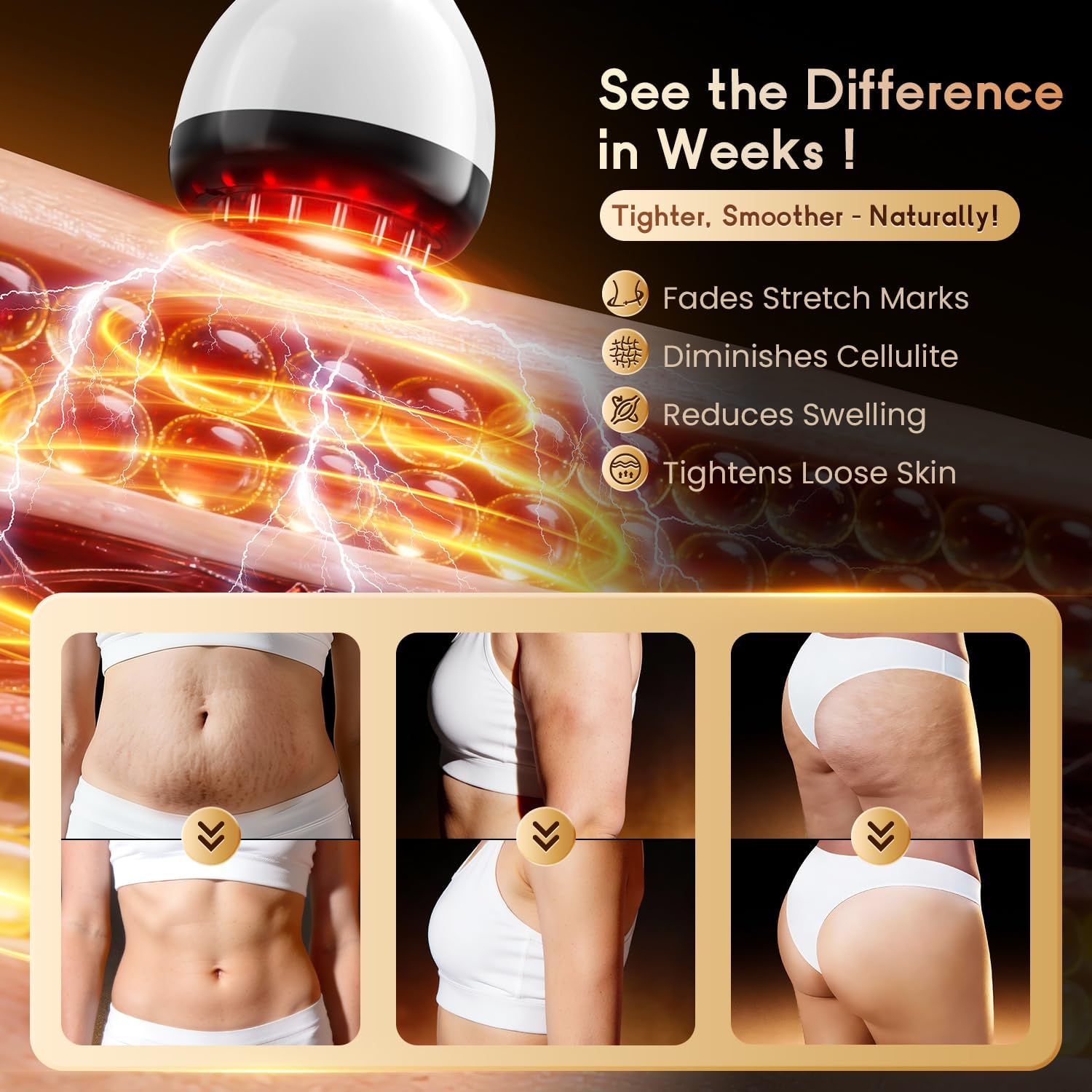 Lymphatic Drainage Massager & Anti Cellulite Massage Tool, Helps Reduce Stretch Marks & Cellulite, for Legs, Arms & Belly, Body Sculpting Machine with Microcurrent & Red-Light & Heat & Vibration