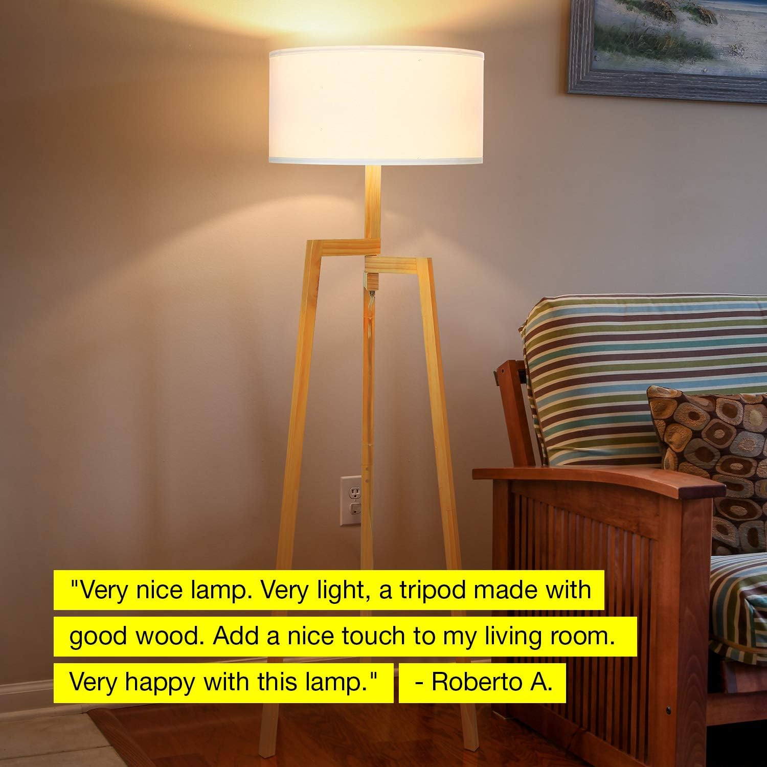 Best Quality 🔥 Brightech New Mia LED Tripod Floor Lamp– Modern Design Wood Mid Century Modern Light for Contemporary Living Rooms- Rustic, Tall Standing Lamp for Bedroom, Office- White Shade Amazing 🔥 Brightech New Mia LED Tripod Floor Lamp– Modern Design Wood Mid Century Modern Light for Contemporary Living Rooms- Rustic, Tall Standing Lamp for Bedroom, Office- White Shade