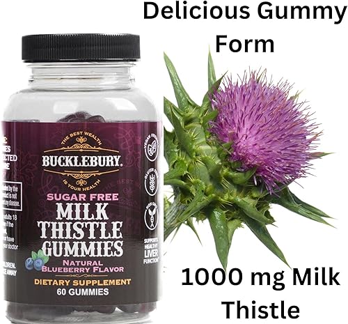 Miniatura 9 de Bucklebury Gomitas de cardo mariano sin azúcar de 1,000 mg - Deliciosas gomitas de mariano de silybum ayudan a apoyar la función hepática saludable.