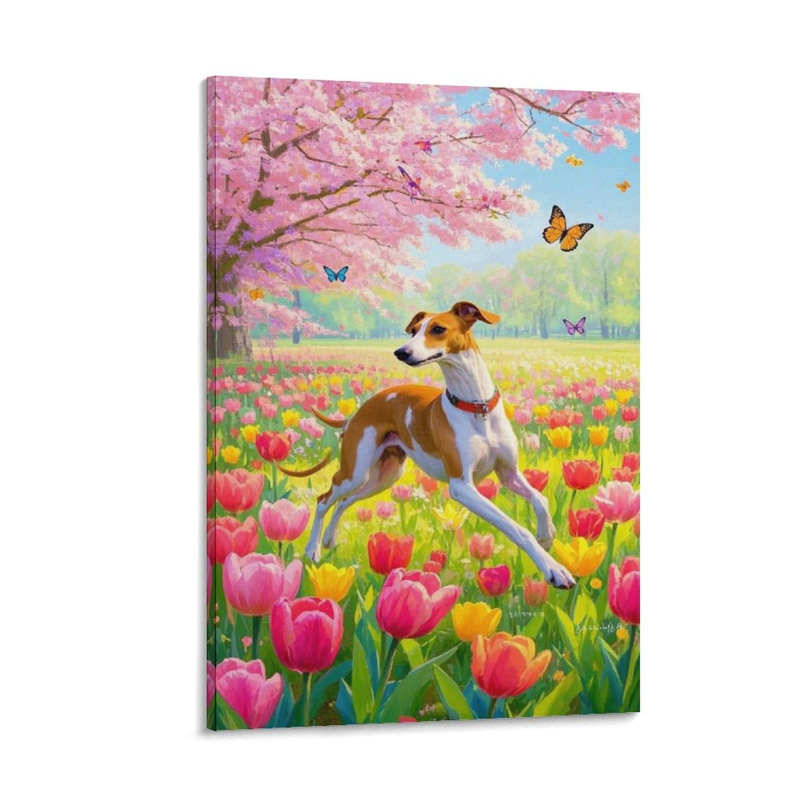 YYVKPMLXC Art Giclee Whippet Canvas Artwork Tulip Butterfly Painting Pictures Ready To Hang for Home Decor Decoration Gift 08x12inch(20x30cm)