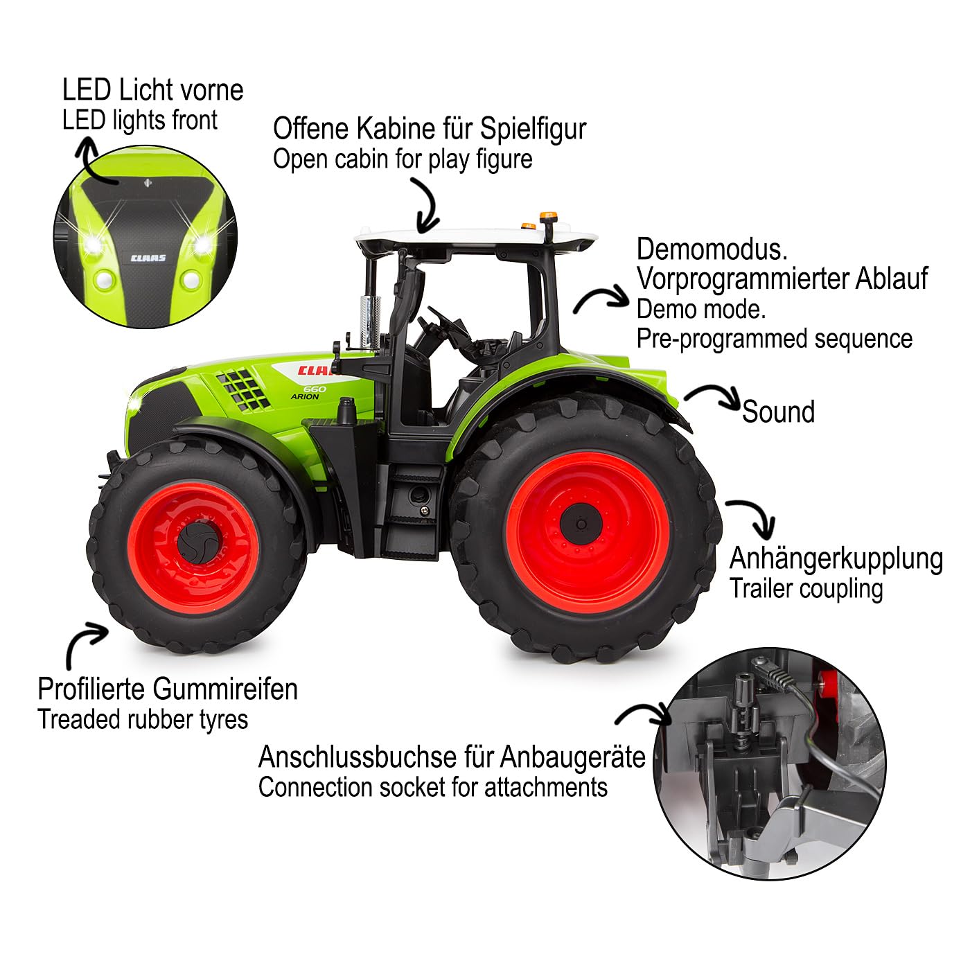 JAMARA 405350 Claas Arion 660 1:16 2,4 GHz – Jouet Tracteur télécommandé, Tracteur RC pour Enfants, Cadeau pour Enfants, Design détaillé, Son Moteur, Mode démonstration