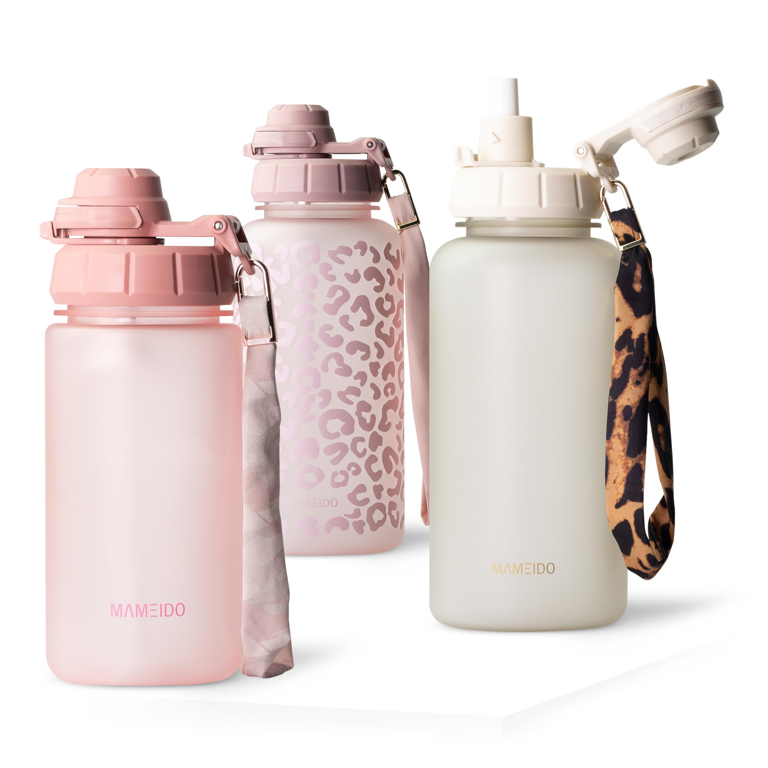 Mameido Flamingo Pink Water Bottle With Straw & Time Markings 500 Ml, Leakproof Tritan Sports Water Bottle, Drinks Bottle Bpa-Free, Water Bottles (Flamingo Pink)