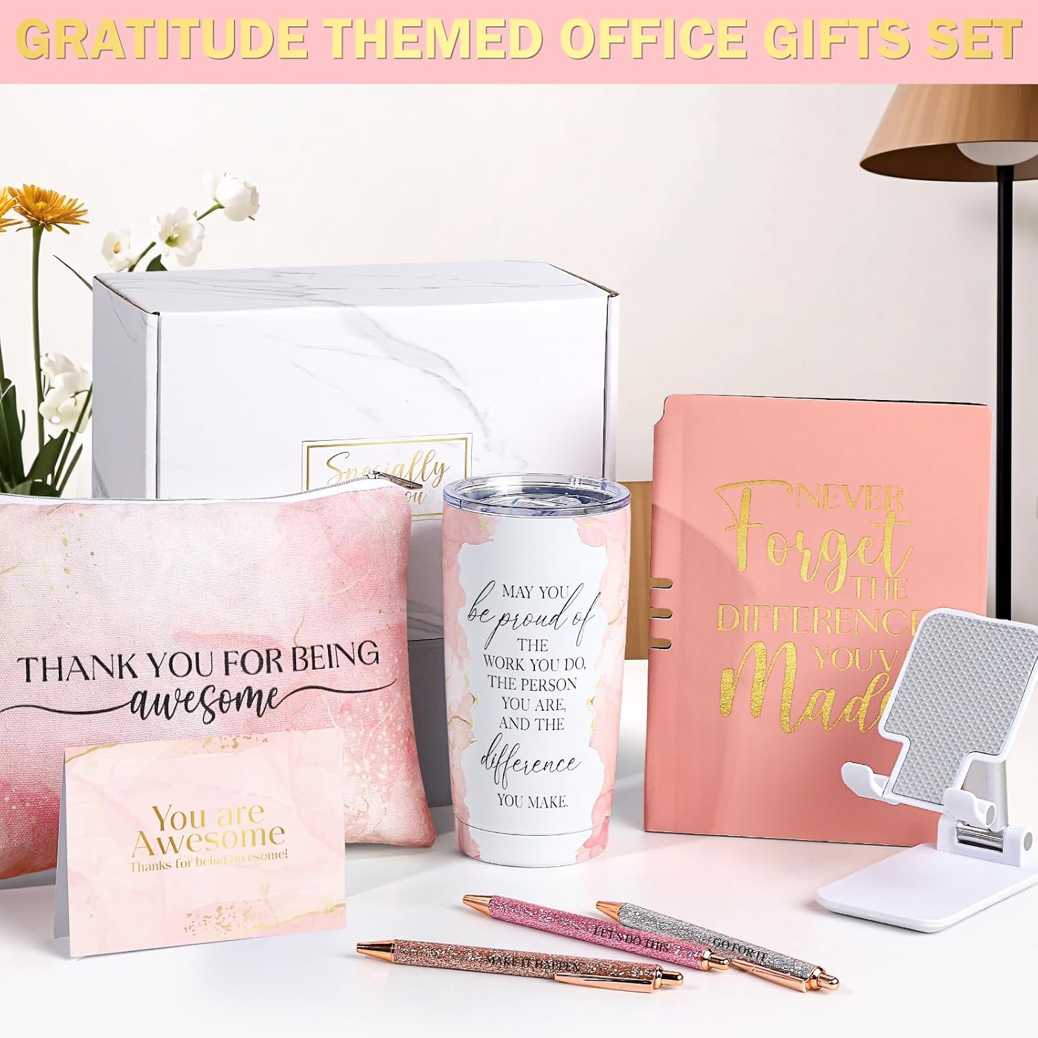 Employee Appreciation Gifts, Appreciation Gifts for Coworkers, 8 Pcs Christmas Gift for Employees Coworkers Teacher Staff Principal Nurse, Cool Thank You Gifts Baskets w/ Tumbler Notebook (Pink) - Image 8