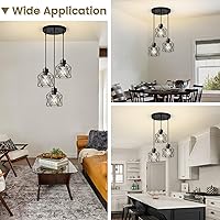 Vista 5 de 3-Light Pendant Light Fixtures, Farmhouse Hanging Pendant Lighting, Dining Room Chandelier, Industrial Kitchen Island Hanging Light Fixture, Black