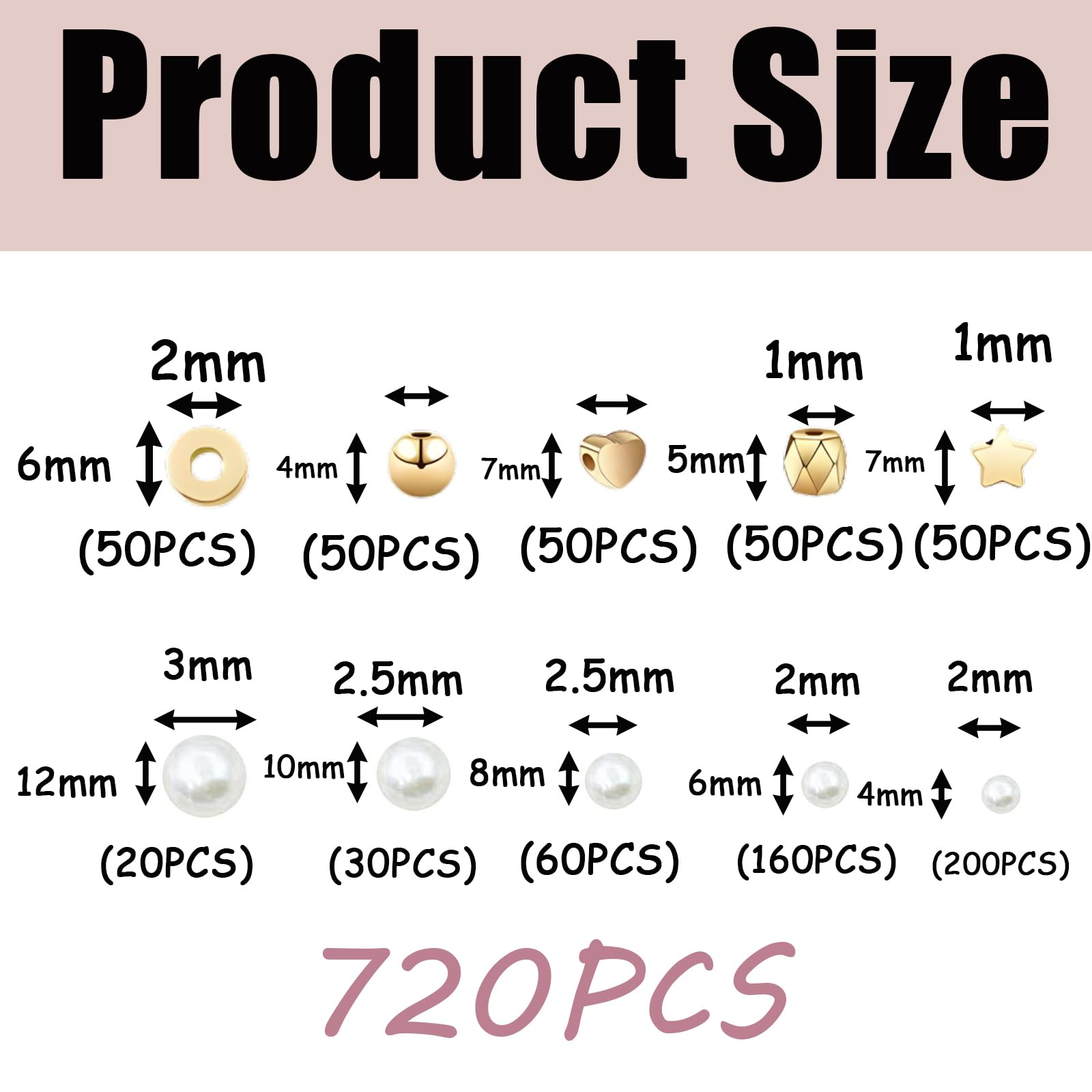 720 PCS Pearl Beads Bracelets Making Round Beads for Jewellery Making Pentagram Spacer Bead Accessories Craft Kit DIY Bracelet Jewelry Making Beads Kit Beads Bracelet Making Kit - Image 2