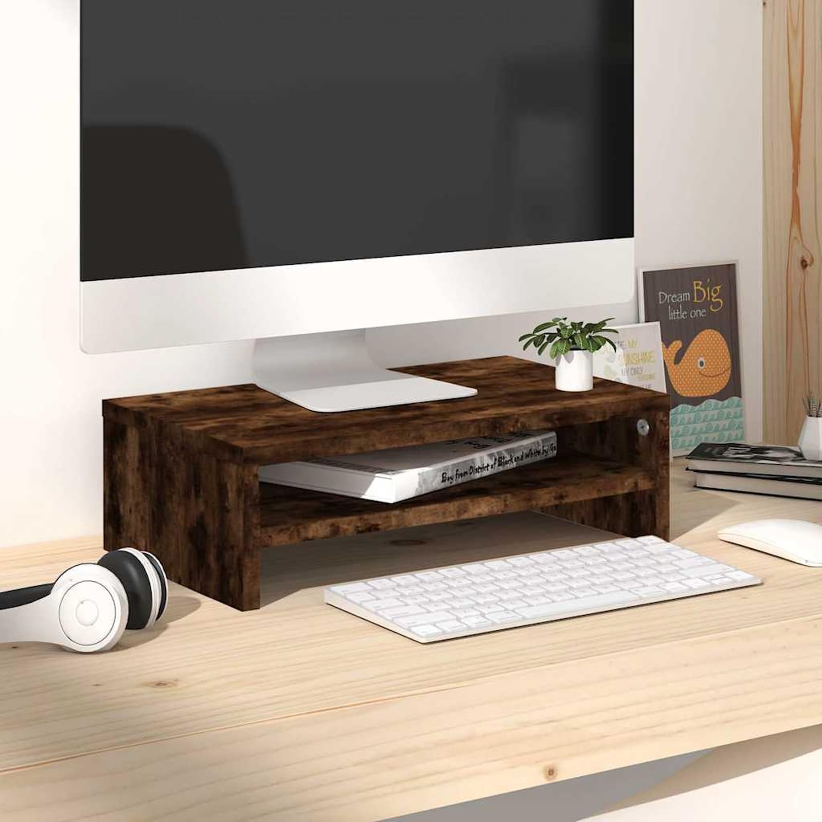 Gecheer Supporto per monitor da scrivania, per monitor e PC, altezza dello schermo, 42 x 24 x 13 cm, in legno