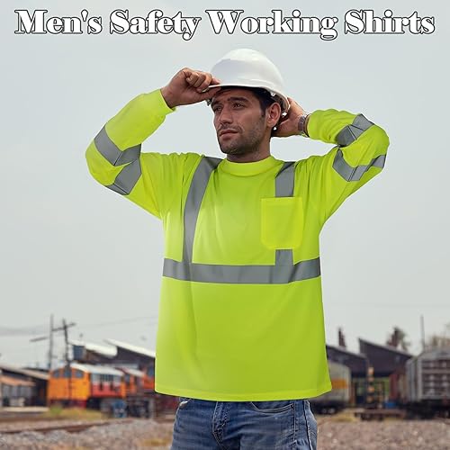 Miniatura 6 de Amylove 4 piezas de camisa de seguridad de manga larga reflectante de alta visibilidad, camisas de trabajo de construcción para hombres y mujeres