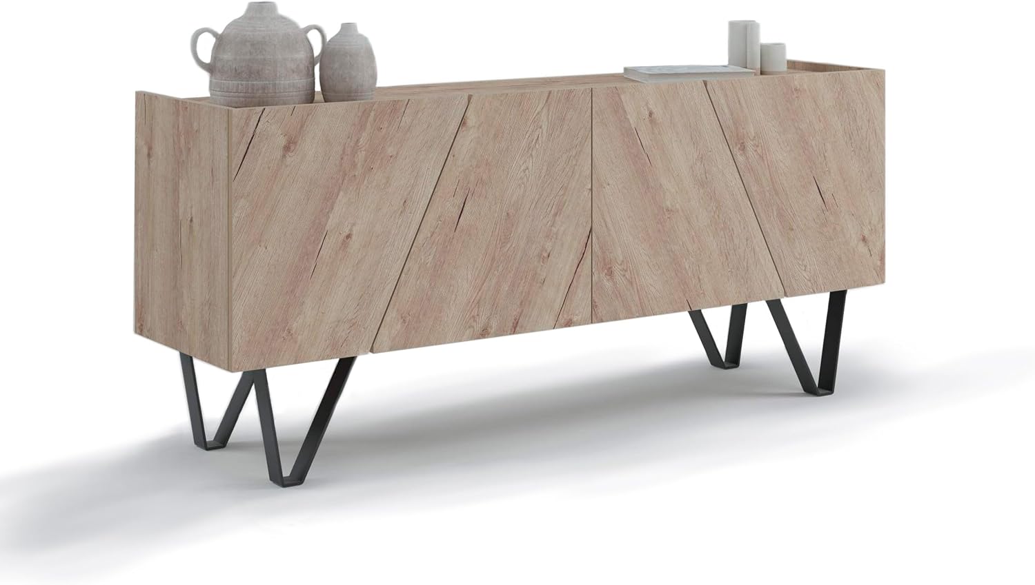 Mobili Fiver, Emma 4-Door Sideboard with Black Legs, Oak, Made in Italy