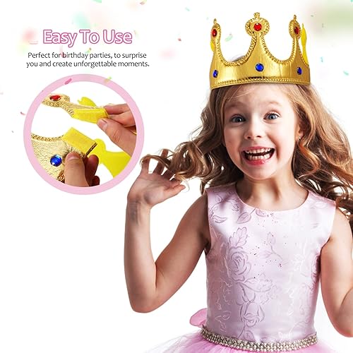 Miniatura 3 de Nuobesty Birthday Crown King Crown for Adults Kids Fabric Golden Party Hat Adjustable Princess Costume Photo Prop 4Pcs 23inch