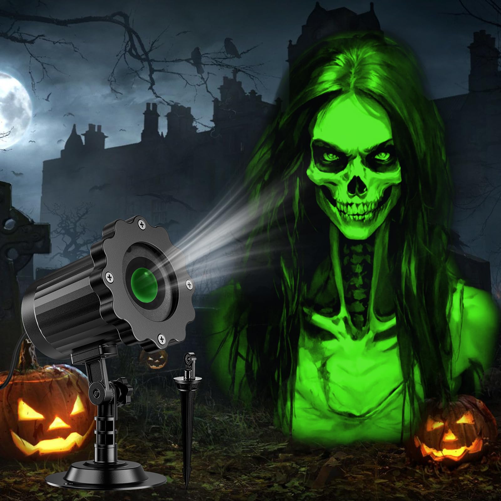 Halloween Projector Lights Outdoor,2025 Upgraded 3D Dynamic Skull Ghost Decorations Light,Clearer Skull HD Patterns,Night Light for Home Window Wall Halloween Decor