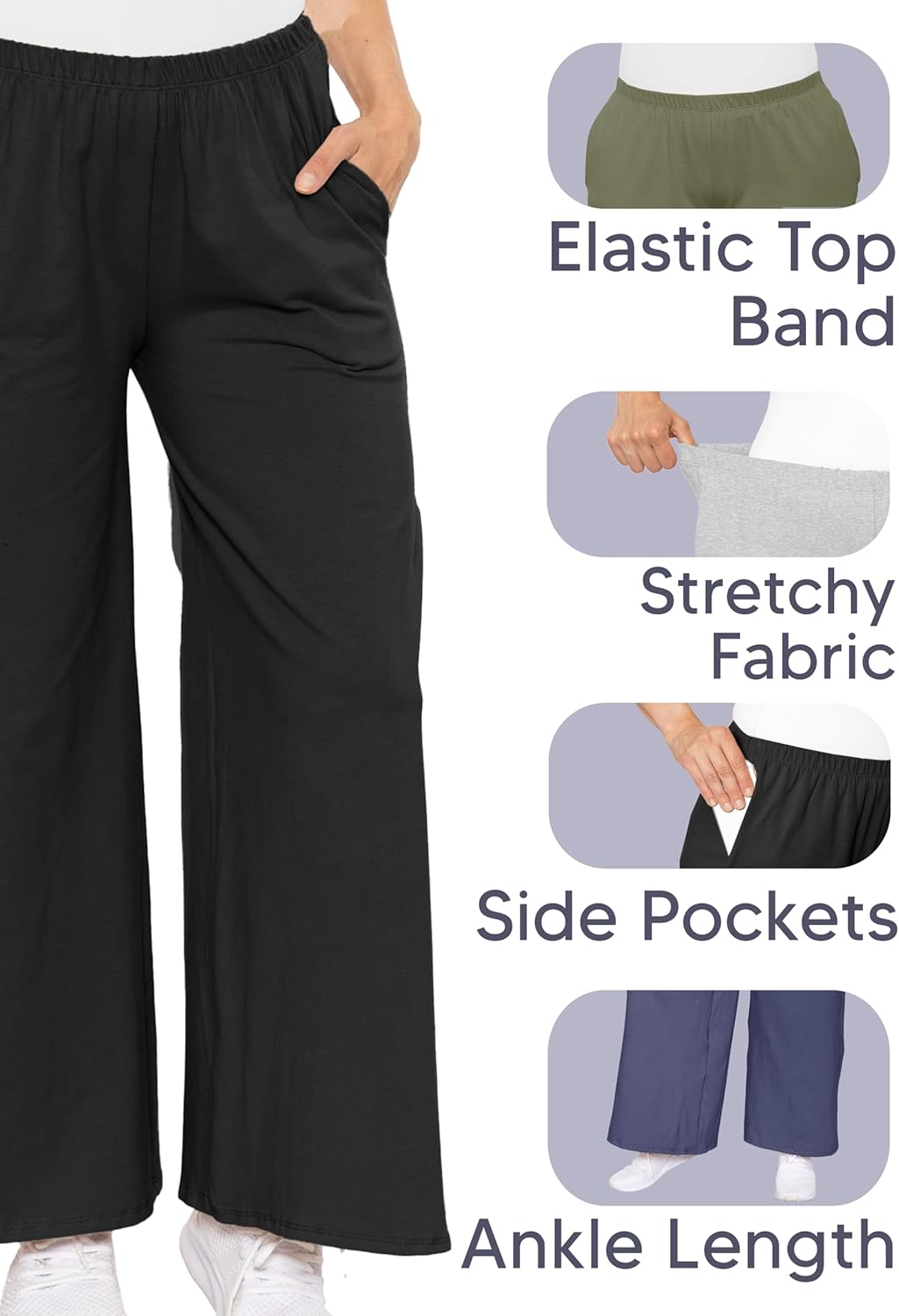 STRETCH IS COMFORT Women’s & Plus Size Relaxed Fit Cotton Wide Leg Pants with Pockets | Soft Ankle Length | S–5XL