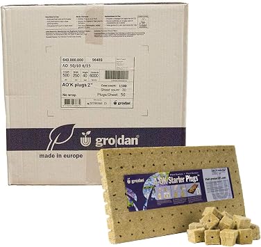 Grodan 2 Inch X 2 Inch A-OK Rockwool Starter Plugs / 1 Case = 30 Sheets 1500 Plugs Total