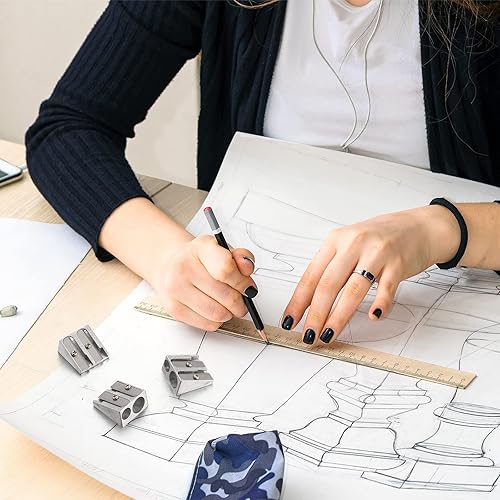 Miniatura 7 de Sacapuntas de metal con 2 agujeros, sacapuntas de mano, sacapuntas manuales para lápices de grafito, lápices de colores, lápices gigantes de