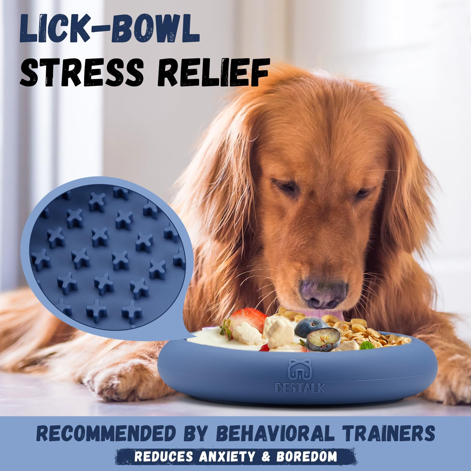 Gamelle à lécher pour chien - Soulage l'anxiété - Distributeur de friandises - Antidérapant - Silicone sans BPA - Passe au lave-vaisselle