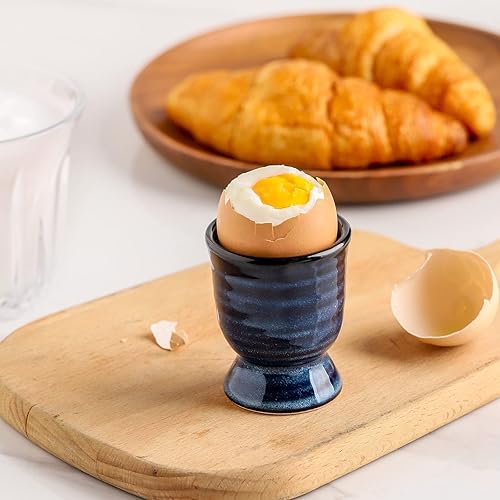 Miniatura 7 de Hasense Vasos de cerámica para huevos duros suaves, soporte de huevos de porcelana para huevos duros para desayuno, decoración de cocina, juego de