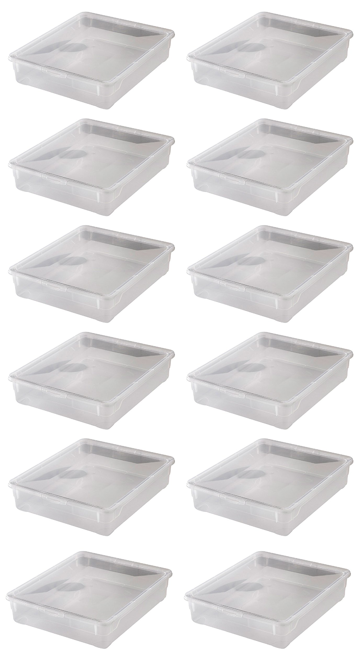 12x Aufbewahrungsboxen „Clear Box“ mit 9 Litern, 40,0 x 33,5 x 8,5 cm - transparent - stapelbar - Kunststoff/Plastik | Aufbewahrungsboxen, 12er Set, stapelbar, jede Plastikbox mit Deckel, transparent, flache Form, 9 L je Box, aus Kunststoff